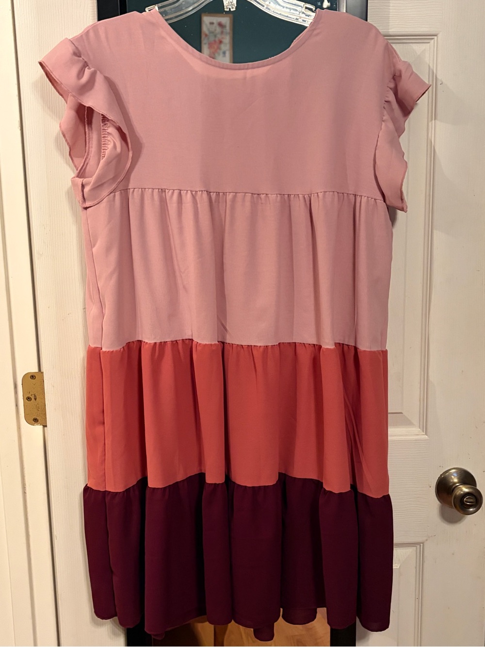 Women’s Color block Tiered Dress - Pink, Coral & Plum